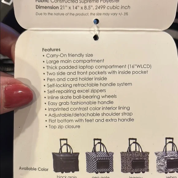 NWT Calpak Zebra Print Rolling Tote Zanny Bag Carry On - Picture 12 of 12